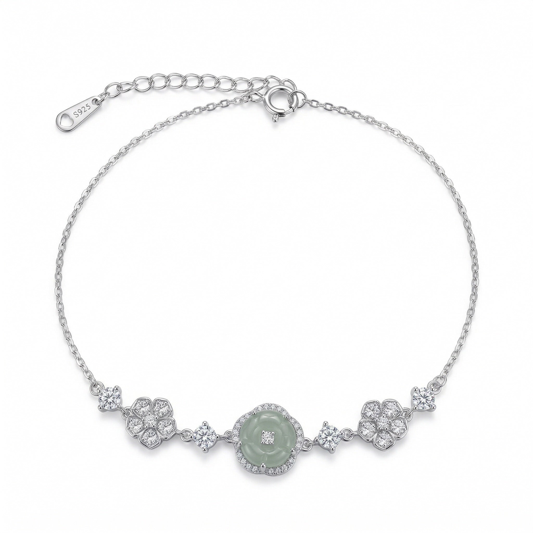 Elegant S925 Sterling Silver Sparkling Flower and Round
