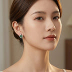 925 Sterling Silver Elegant Carved Green Jade Leaf Stud Earrings