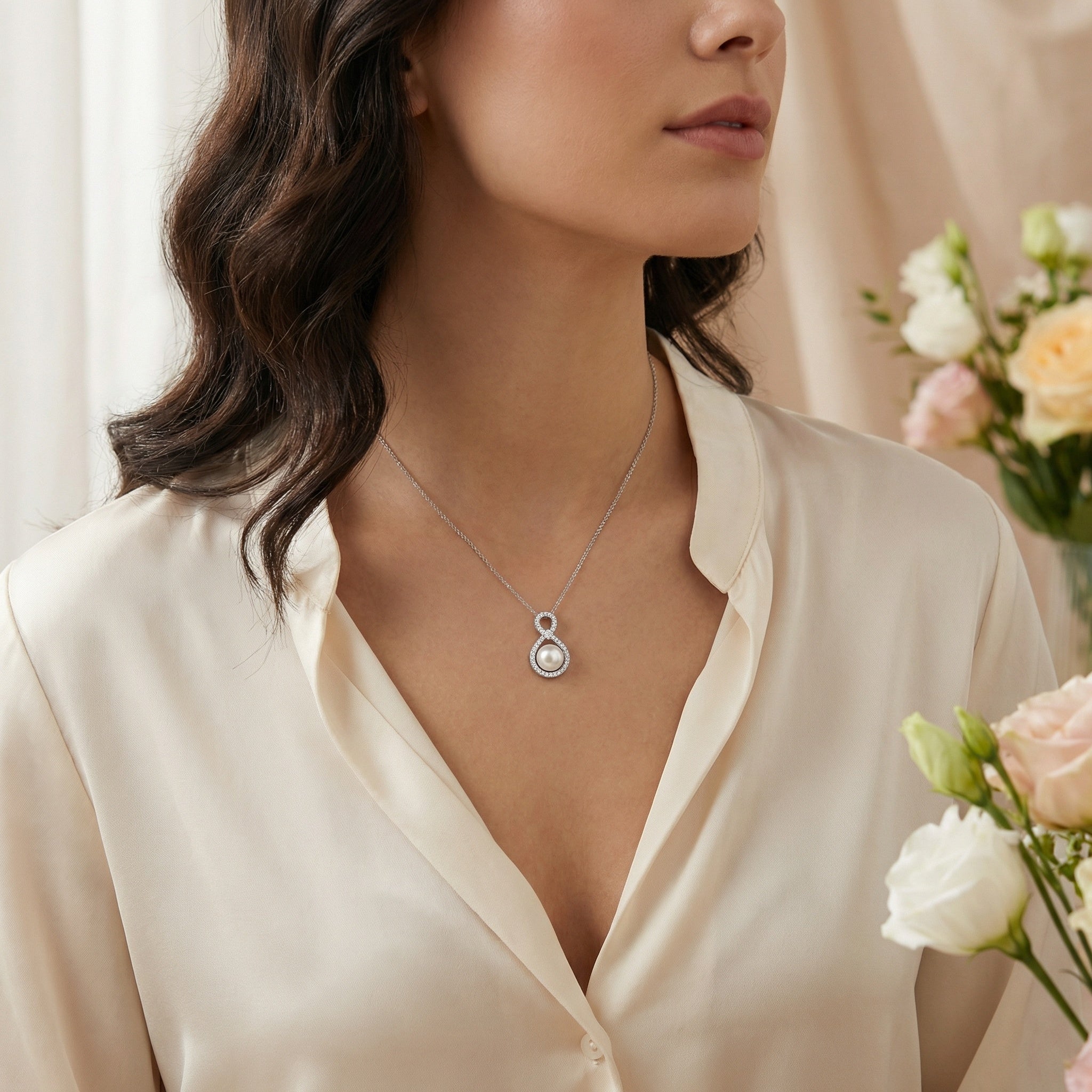 925 Sterling Silver Elegant White Pearl