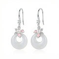 925 Sterling Silver  White Jade and Pearl Earrings