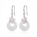 925 Sterling Silver  White Jade and Pearl Earrings