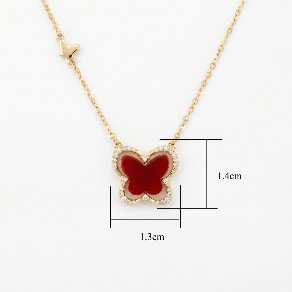 925 Sterling Silver Red Carnelian Butterfly Pendant Necklace