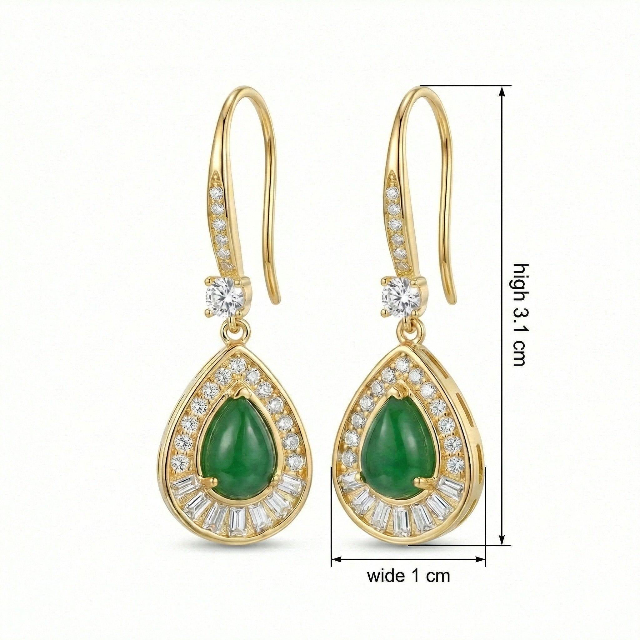 925 Sterling Silver Elegant Green Jadeite Teardrop Earrings