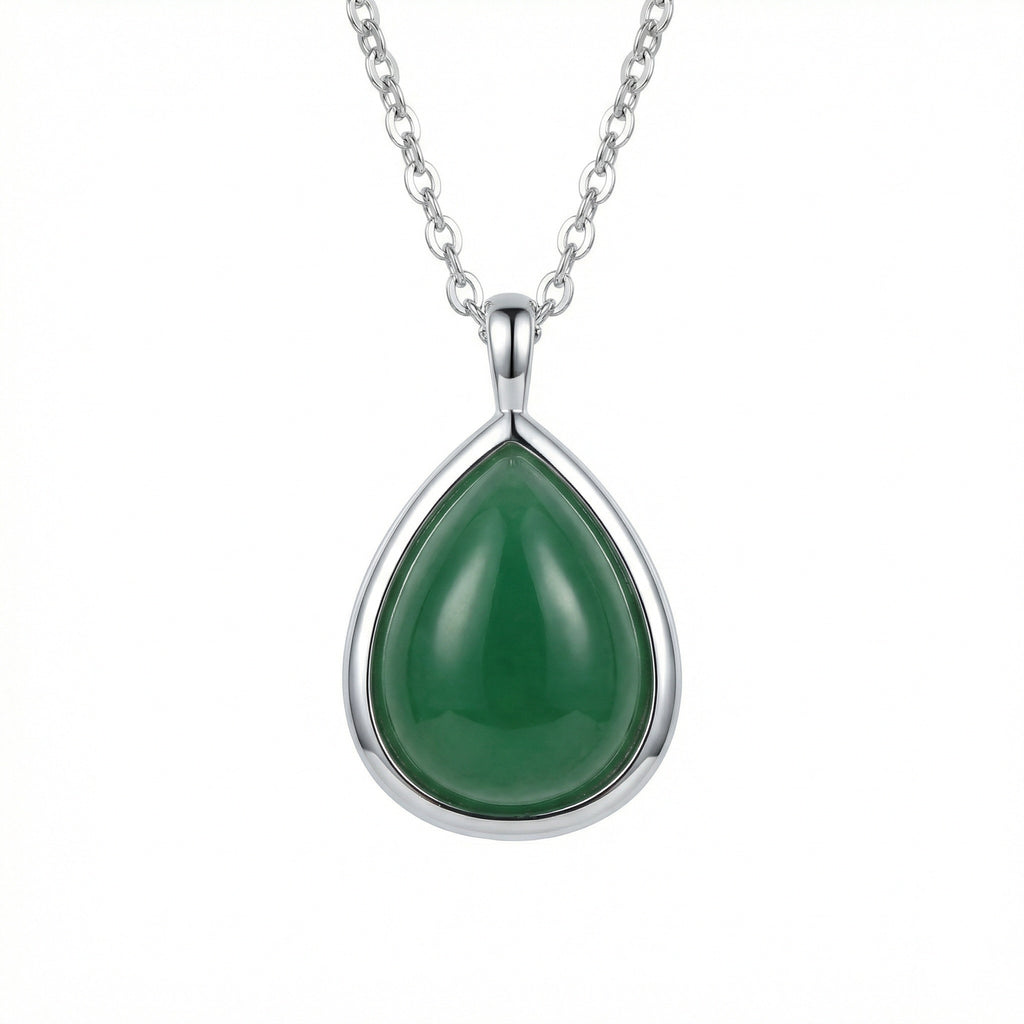 925 Sterling Silver Elegant Silver Teardrop Green Jade