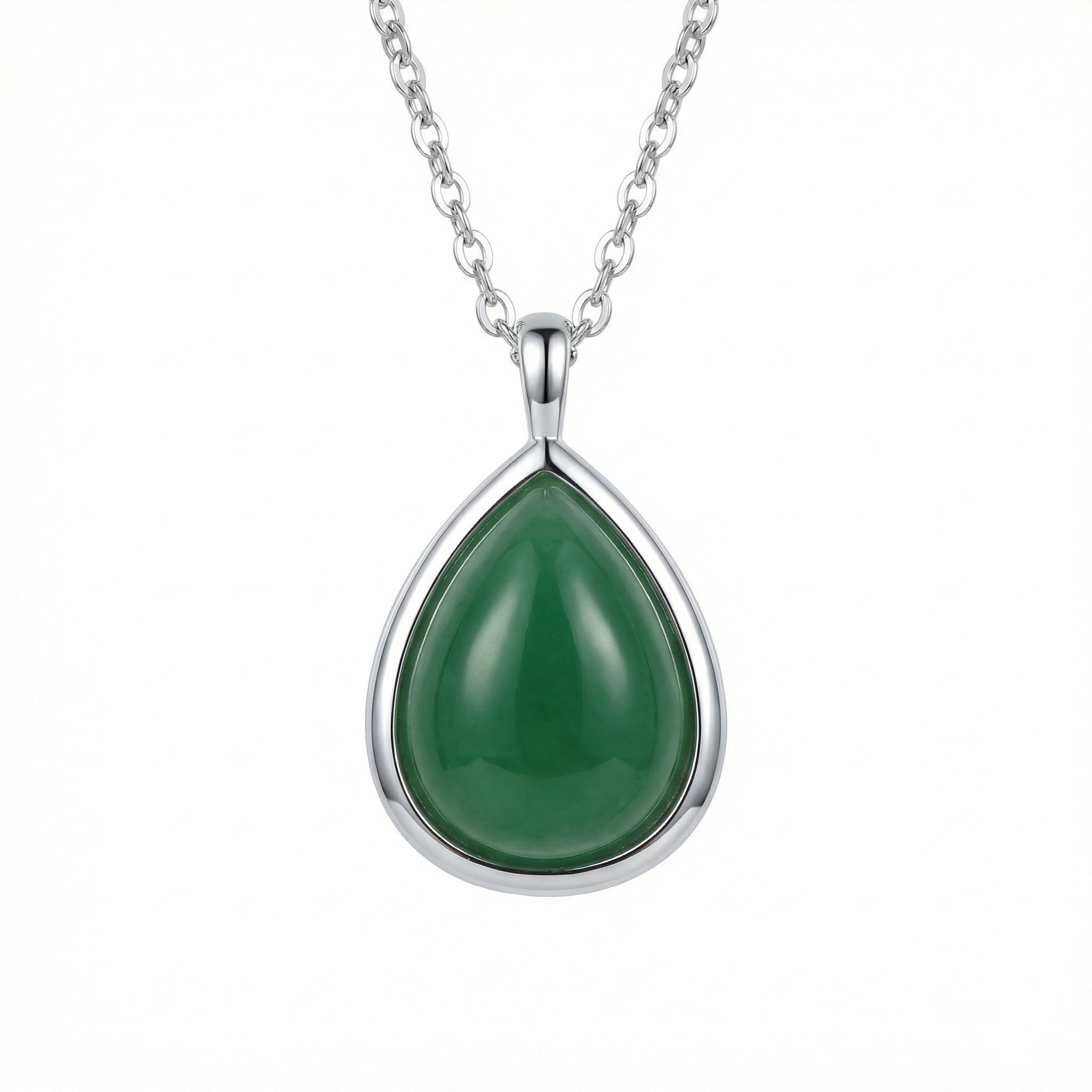 925 Sterling Silver Elegant Silver Teardrop Green Jade