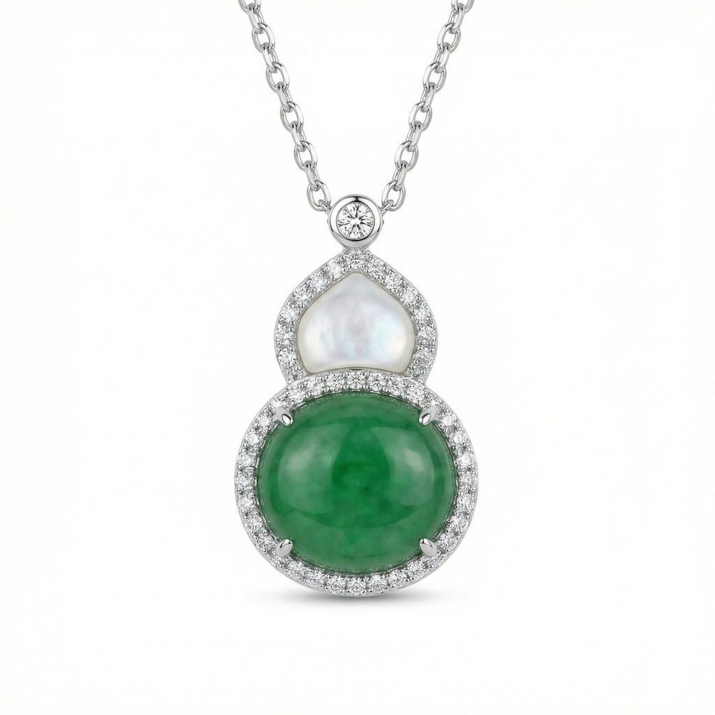 925 Sterling Silver Elegant Green Jadeite and Mother of Pearl