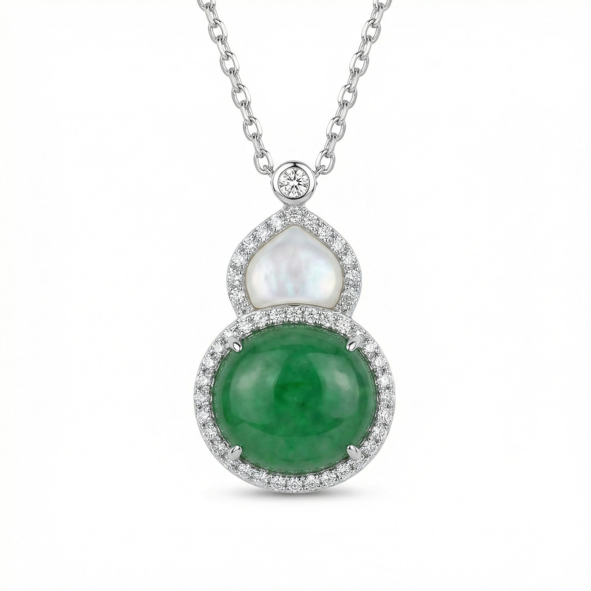 925 Sterling Silver Elegant Green Jadeite and Mother of Pearl