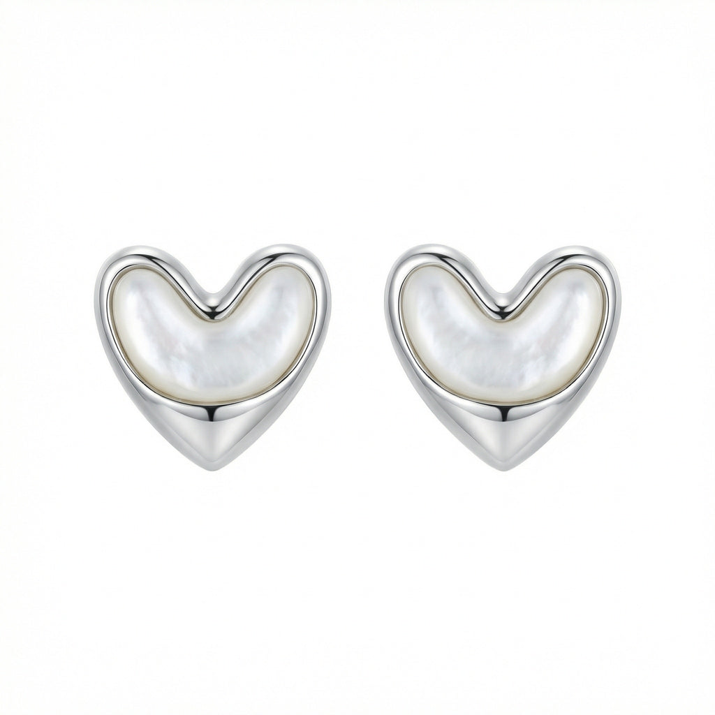 925 Sterling Silver Elegant Mother-of-Pearl Heart Stud Earrings