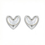 925 Sterling Silver Elegant Mother-of-Pearl Heart Stud Earrings
