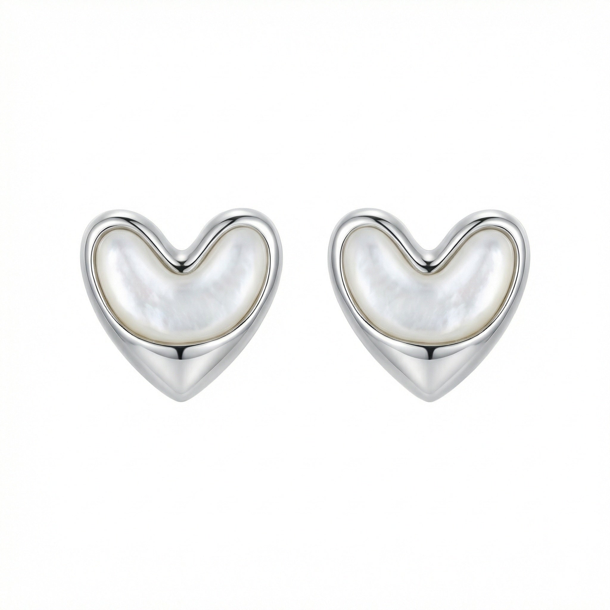 925 Sterling Silver Elegant Mother-of-Pearl Heart Stud Earrings