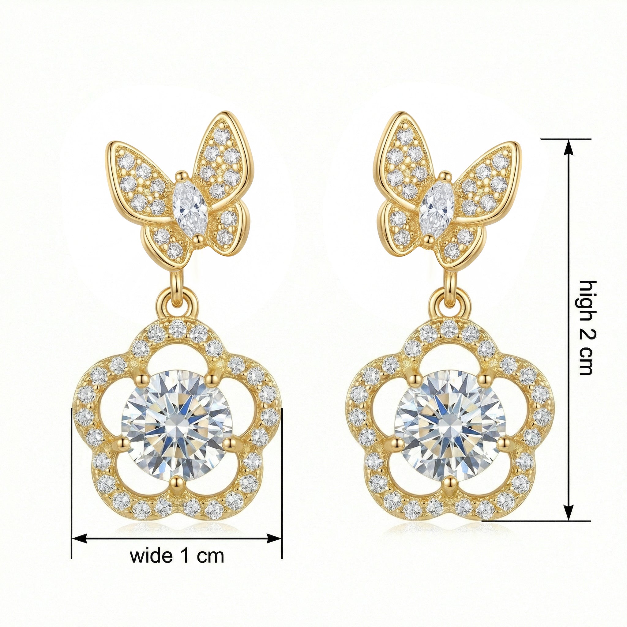 925 Sterling Silver Elegant Butterfly and Floral Drop Earrings
