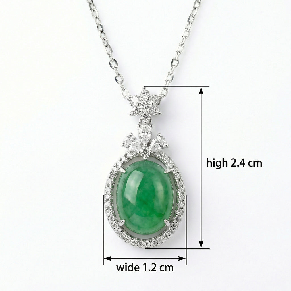 925 Sterling Silver Elegant Oval Green Jadeite Pendant