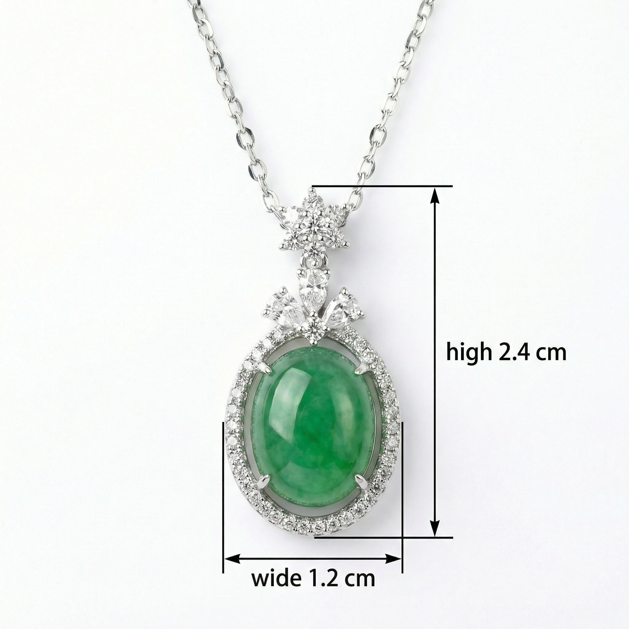925 Sterling Silver Elegant Oval Green Jadeite Pendant