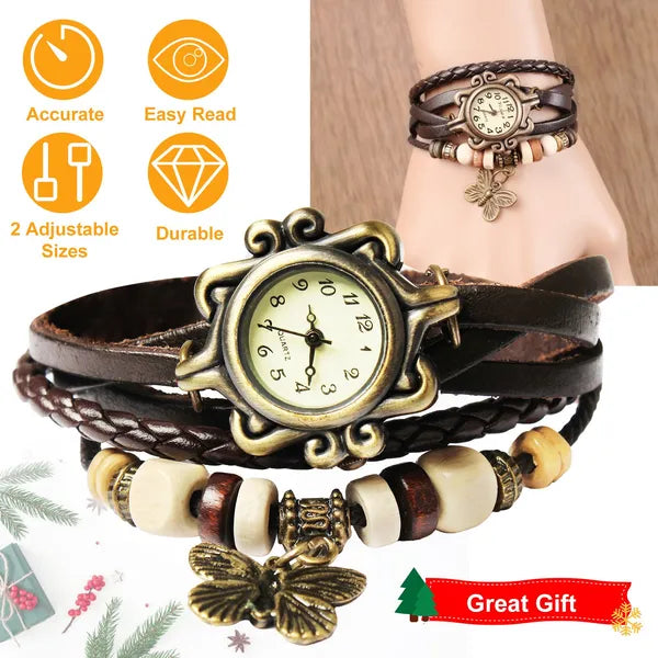 Vintage Women's Watch Bohemian Handmade Leather Quartz