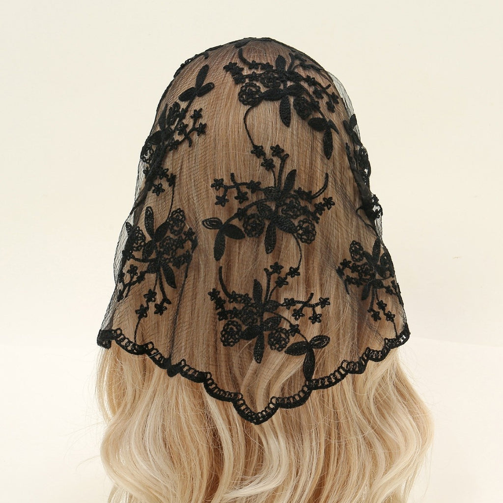 Bridal Floral Lace Triangular  Solid Color Veil