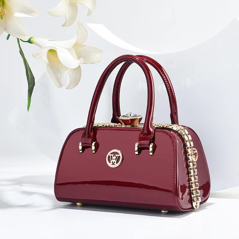 Shiny Leather Diamond-Embellished Womens Bag