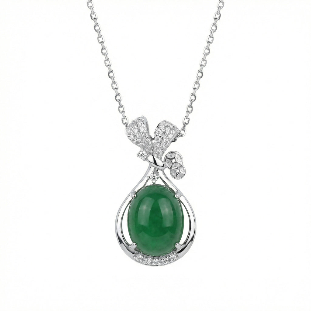 925 Sterling SilverGreen Jade Cabochon Pendant