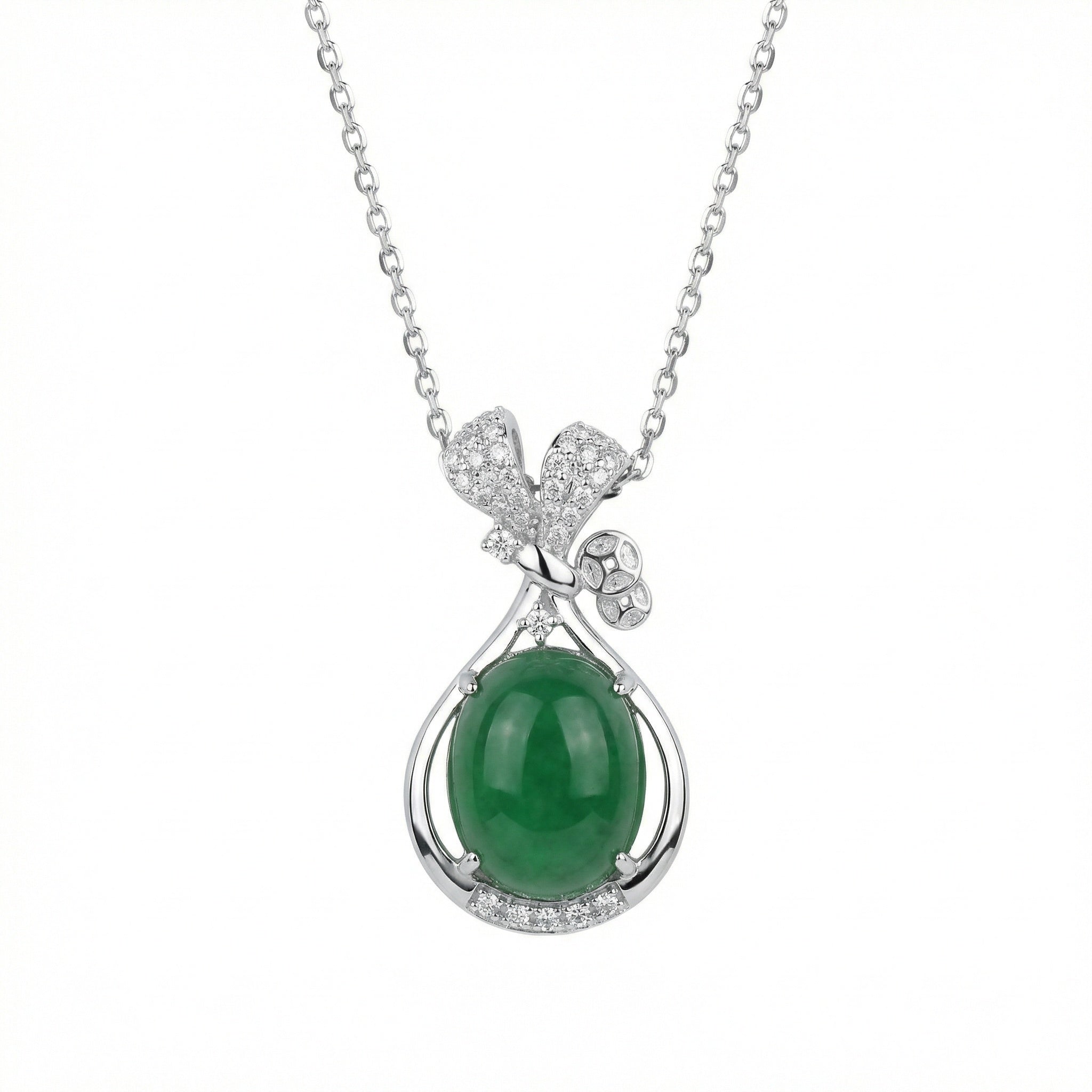 925 Sterling SilverGreen Jade Cabochon Pendant