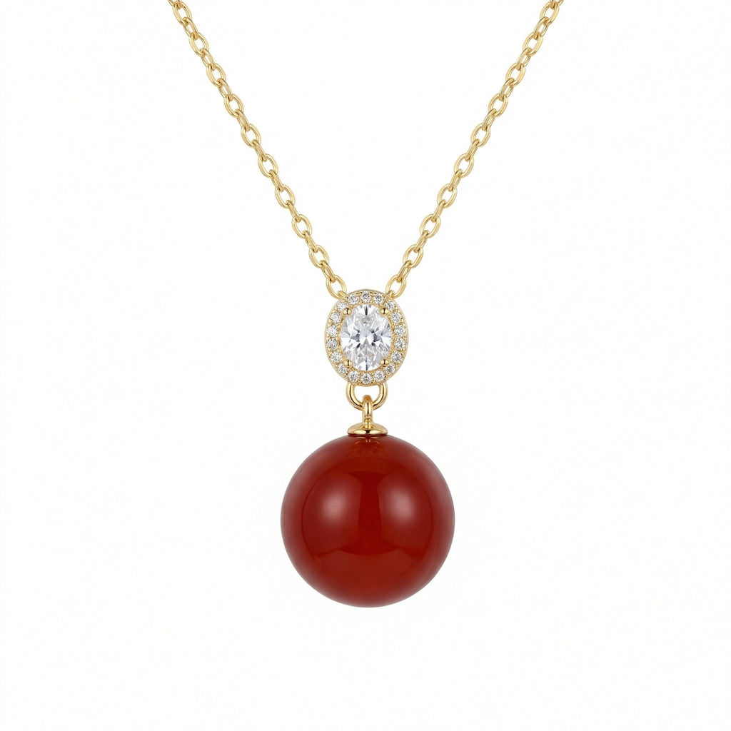 925 Sterling Silver Radiant Red Gemstone Sphere Necklace