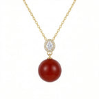 925 Sterling Silver Radiant Red Gemstone Sphere Necklace