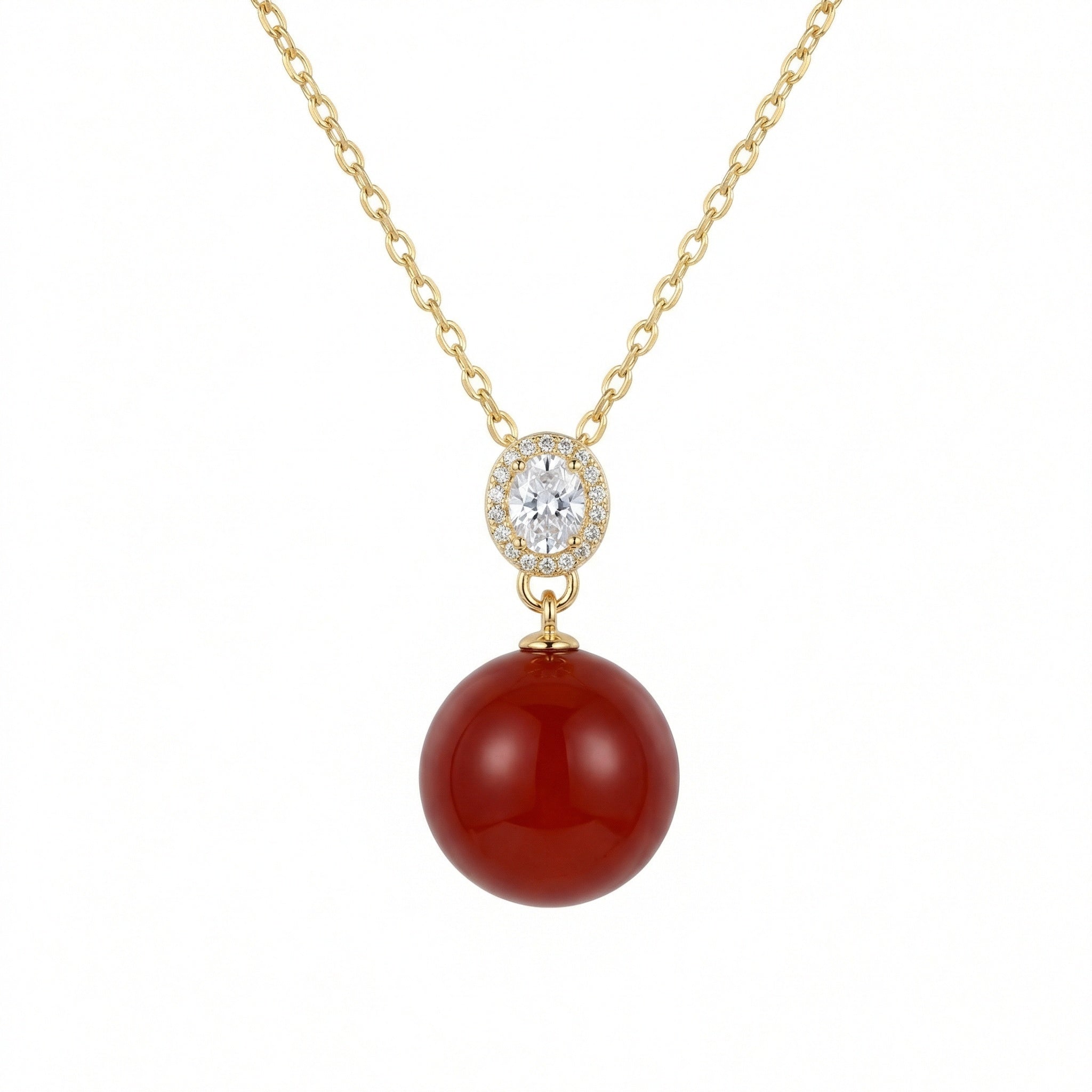 925 Sterling Silver Radiant Red Gemstone Sphere Necklace