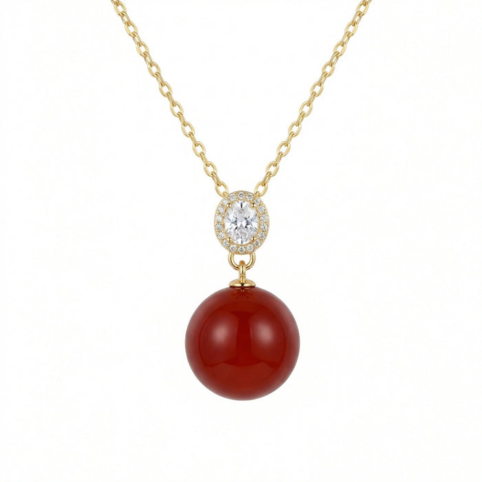 925 Sterling Silver Radiant Red Gemstone Sphere Necklace