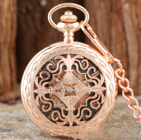 Carved Hollow Pattern Automatic Mechanical Pocket Watch
