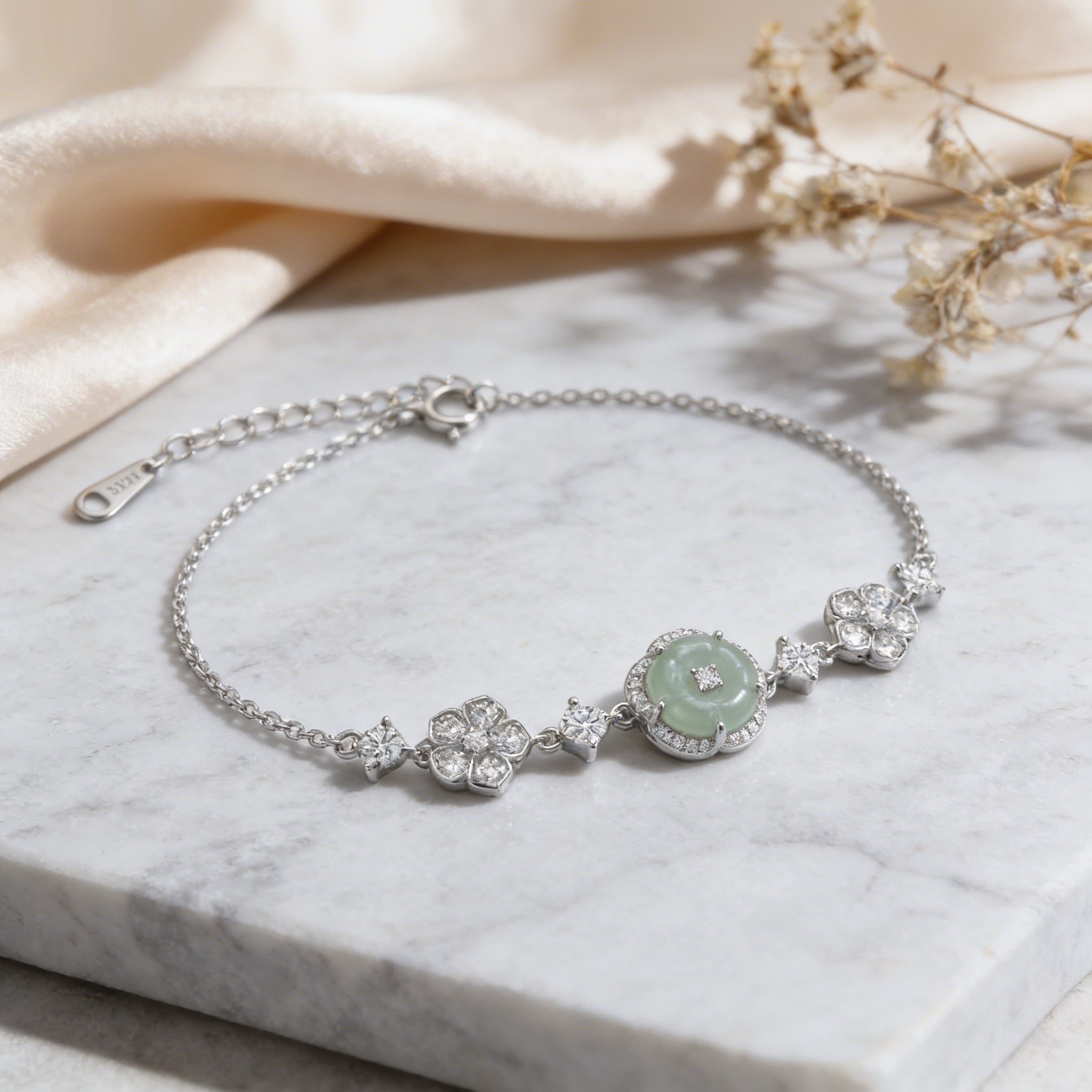 Elegant S925 Sterling Silver Sparkling Flower and Round
