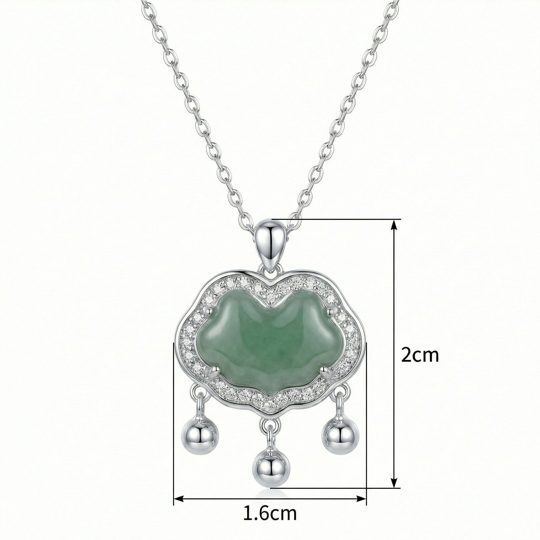 925 Sterling Silver Silver Jade Longevity Lock Necklace