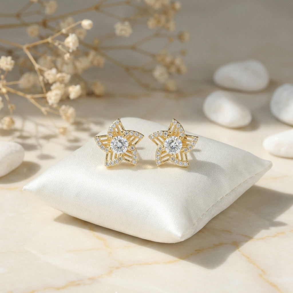 925 Sterling Silver Elegant Celestial Star Stud Earrings
