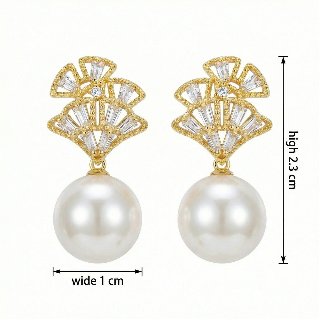 925 Sterling Silver Fan-Shaped Pearl Dangle Earrings