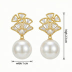 925 Sterling Silver Fan-Shaped Pearl Dangle Earrings