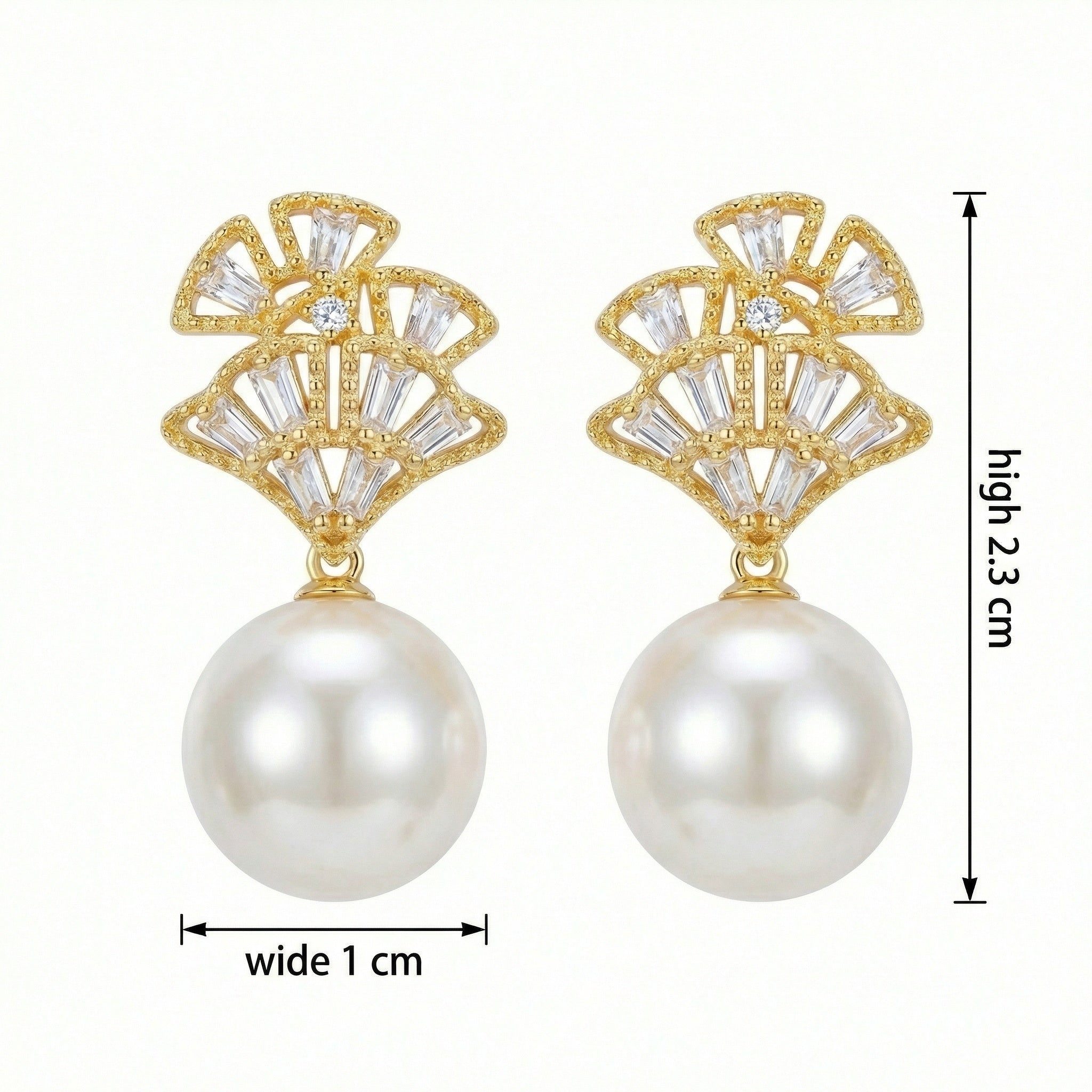 925 Sterling Silver Fan-Shaped Pearl Dangle Earrings