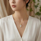 925 Sterling Silver Elegant White Jade Leaf Pendant Necklace