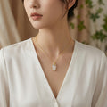 925 Sterling Silver Elegant White Jade Leaf Pendant Necklace