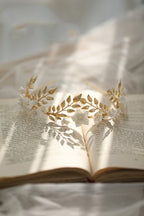 Hair Band Gold Leaf Silver Leaf White Flower