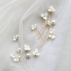 Ceramic Flower Pearl Embellished Bridal Hairpin