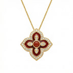 925 Sterling Silver Radiant Red Enamel and Diamondt Necklace