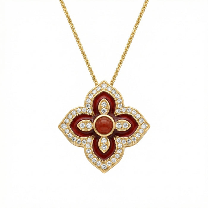 925 Sterling Silver Radiant Red Enamel and Diamondt Necklace