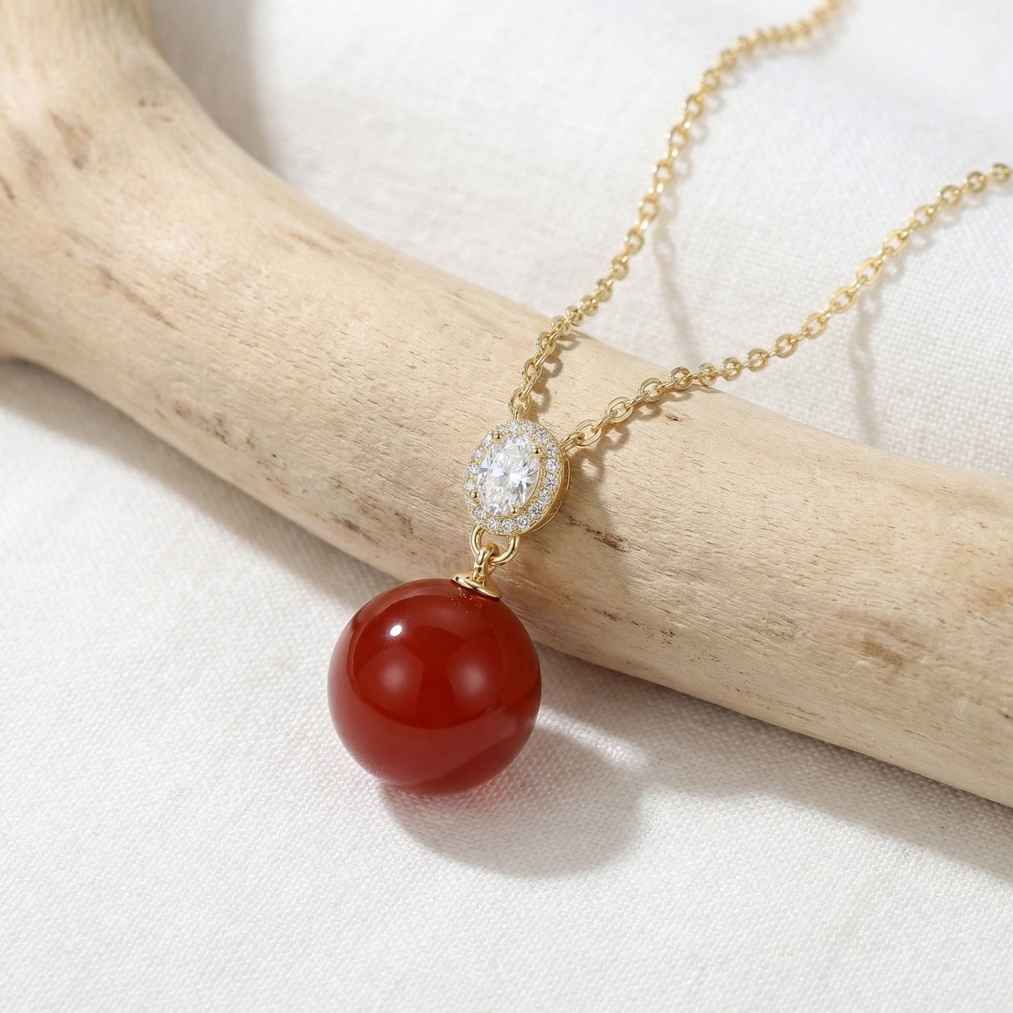 925 Sterling Silver Radiant Red Gemstone Sphere Necklace