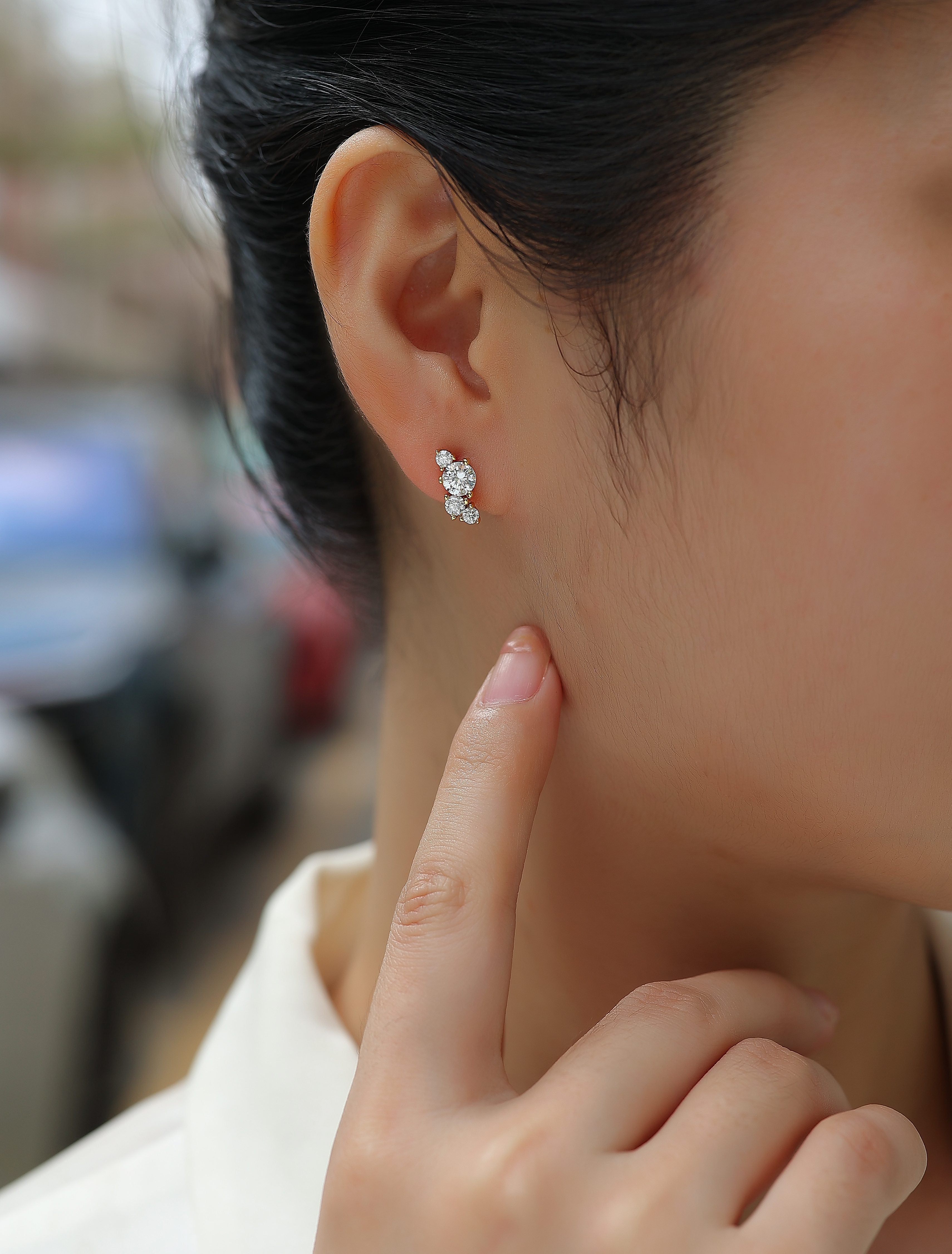 Four-diamond  Stud Earrings Set S925 Silver